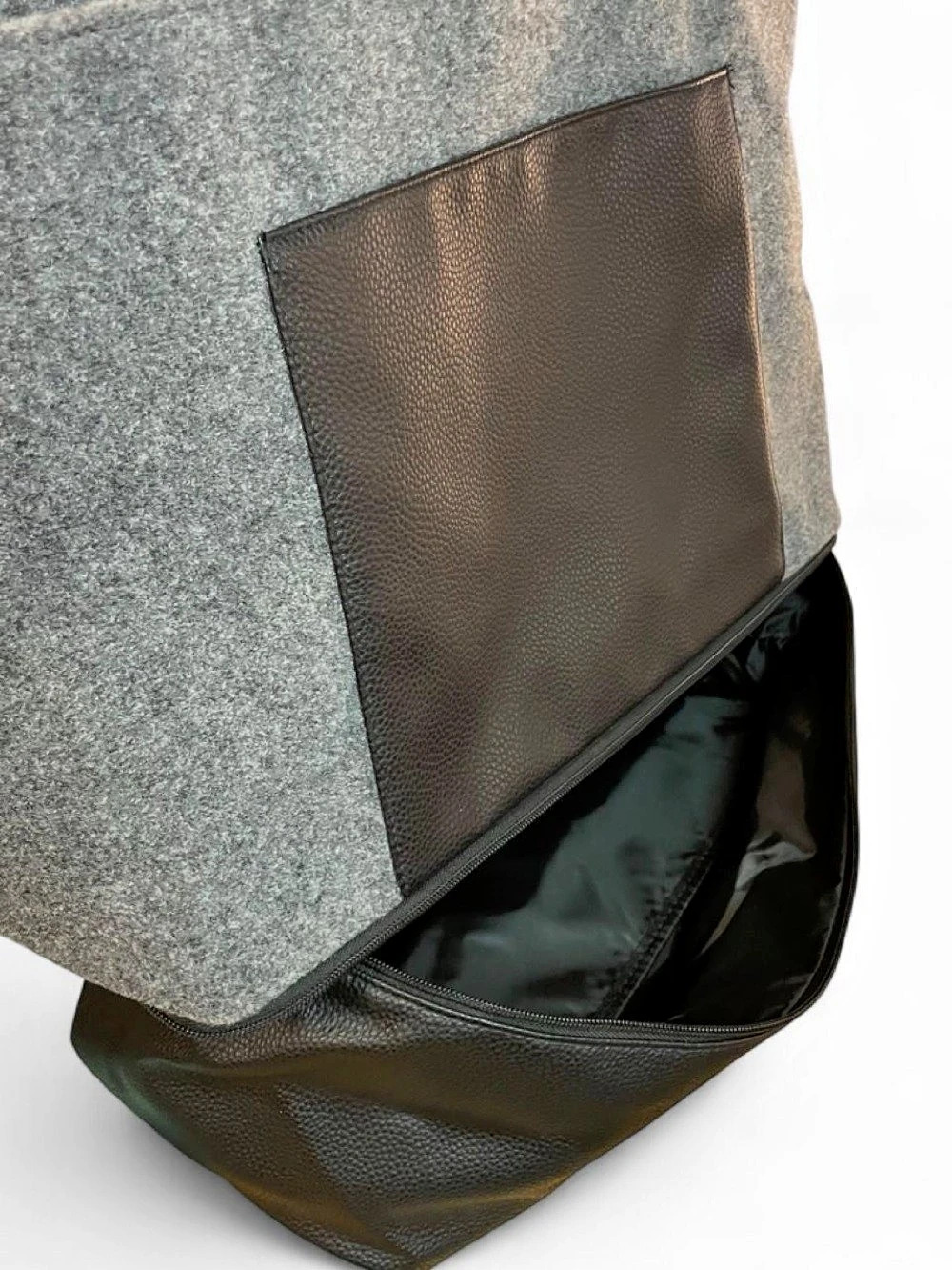 DSW Grey Felt and Black Faux Leather Weekender Tote Bag - Picture 5 of 6